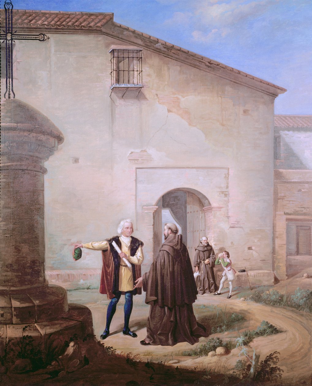I frati francescani del Convento di Santa Maria de la Rabida danno pane e acqua a Cristoforo Colombo e suo figlio Diego, 1858 da Antonio Cabral Bejarano