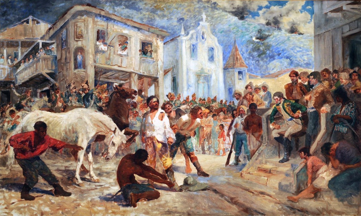 Giudizio di Filipe dos Santos. Ritrae la scena finale della Rivolta di Filipe dos Santos, avvenuta nel 1720, a Vila Rica, Minas Gerais, Brasile da Antonio Parreiras