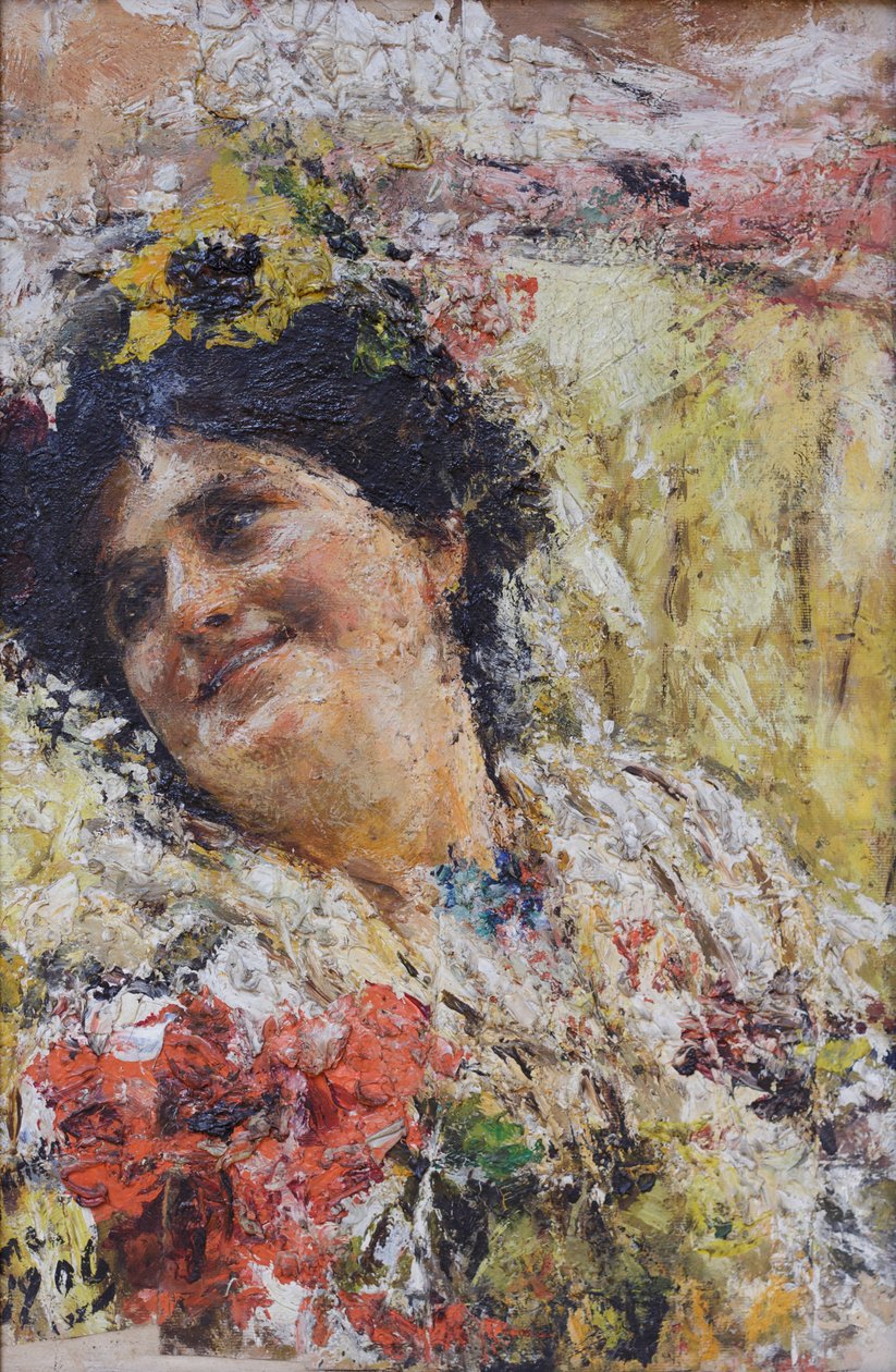 Testa di donna e fiori da Antonio Mancini