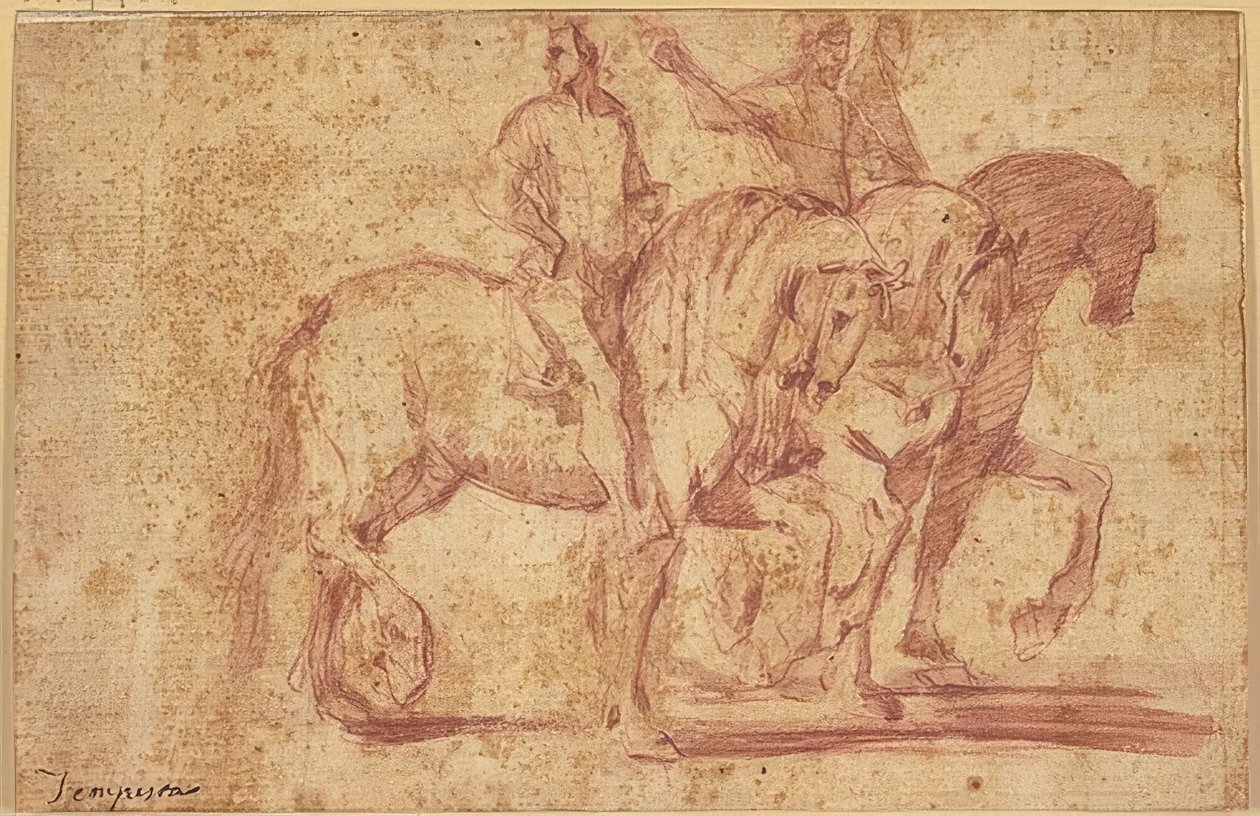 Tre cavalieri che cavalcano verso destra da Antonio Tempesta