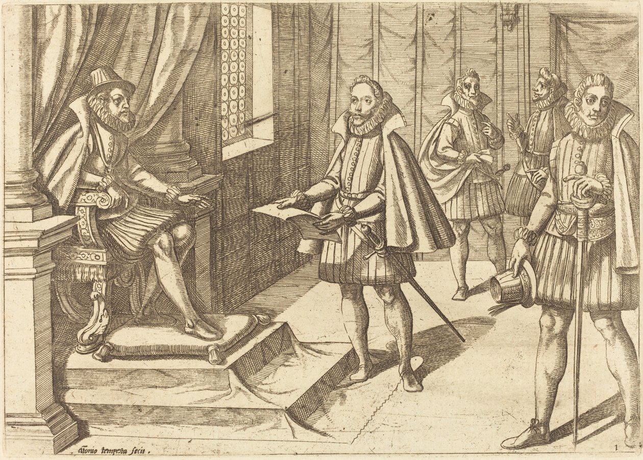 Filippo II di Spagna sul suo trono da Antonio Tempesta