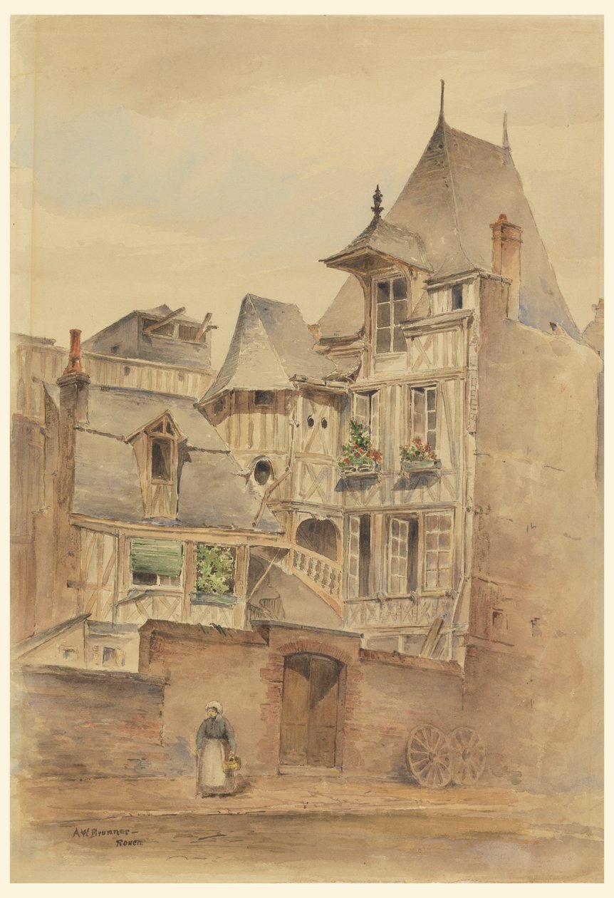 Scena di strada con case medievali da Arnold William Brunner
