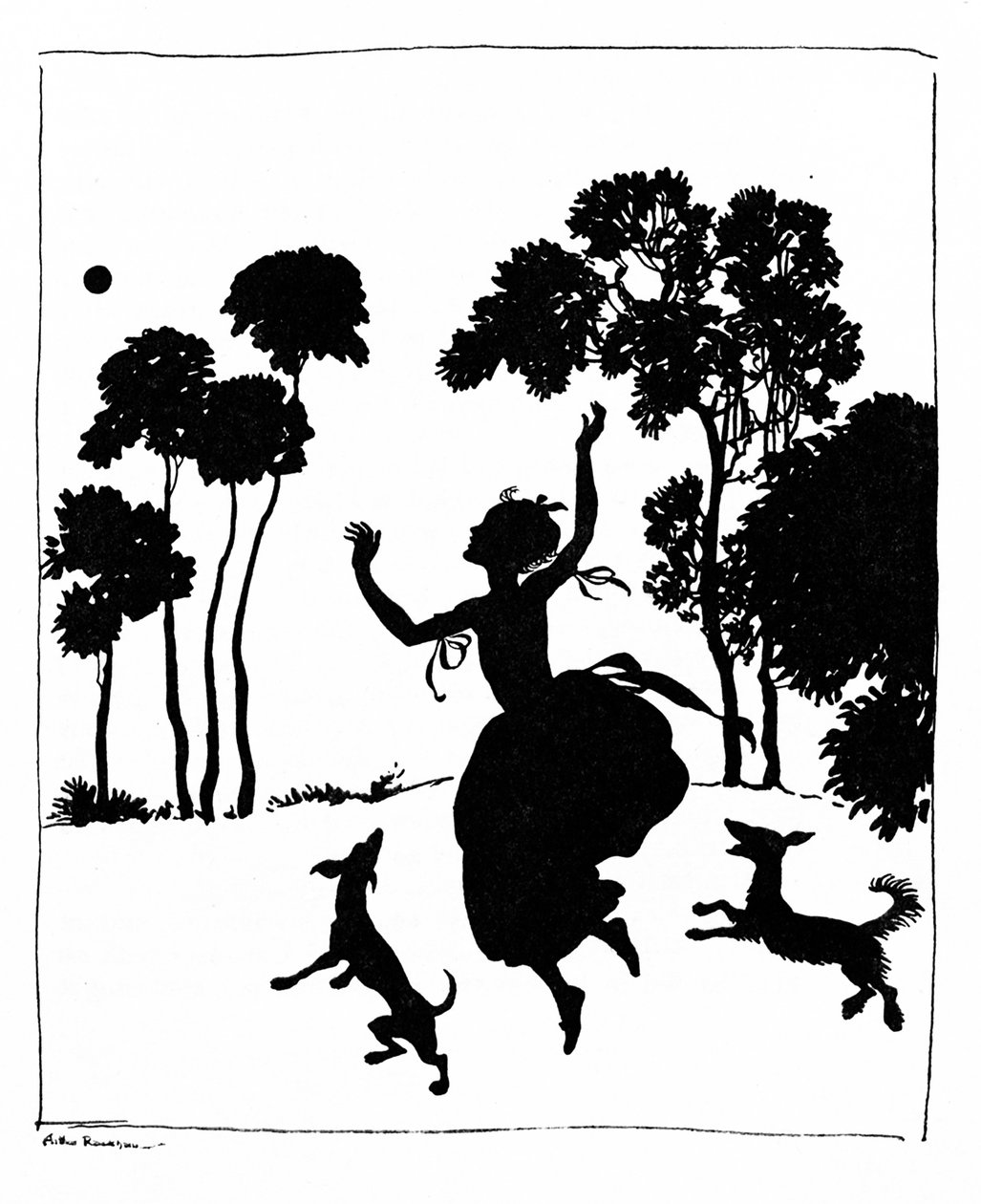 Cenerentola che gioca con i suoi cani da Arthur Rackham