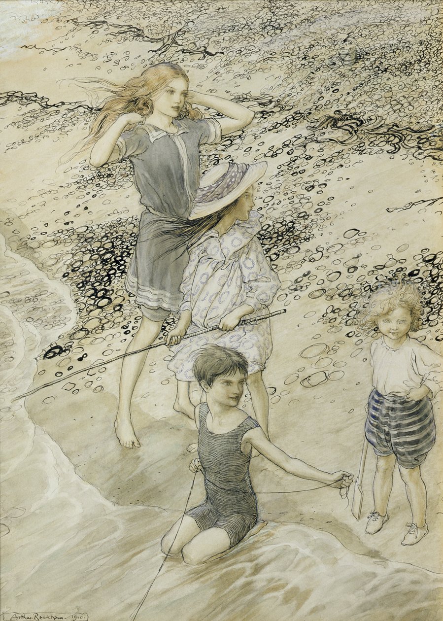 Quattro Bambini sulla Spiaggia, 1910 da Arthur Rackham