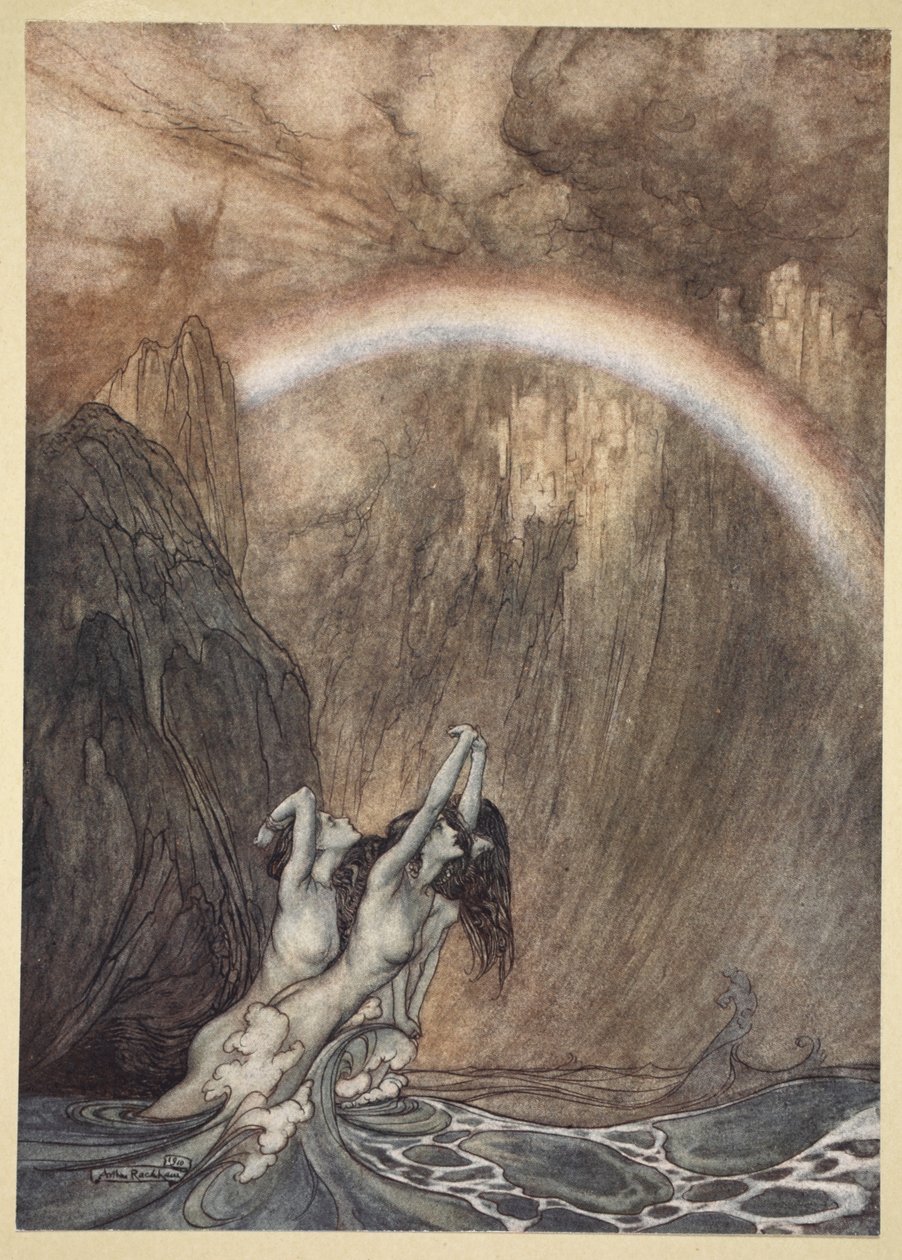 I bei figli del Reno, piangendo il loro oro perduto, piangono, illustrazione da 