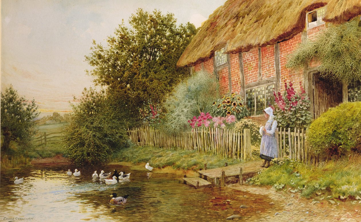 Un rifugio rustico (olio su tela) da Arthur Claude Strachan