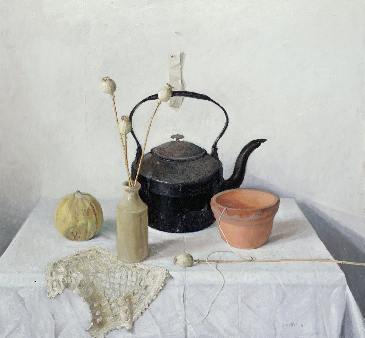 Bollitore, capsule di papavero e zucca, Natura morta, 1990 da Arthur Easton