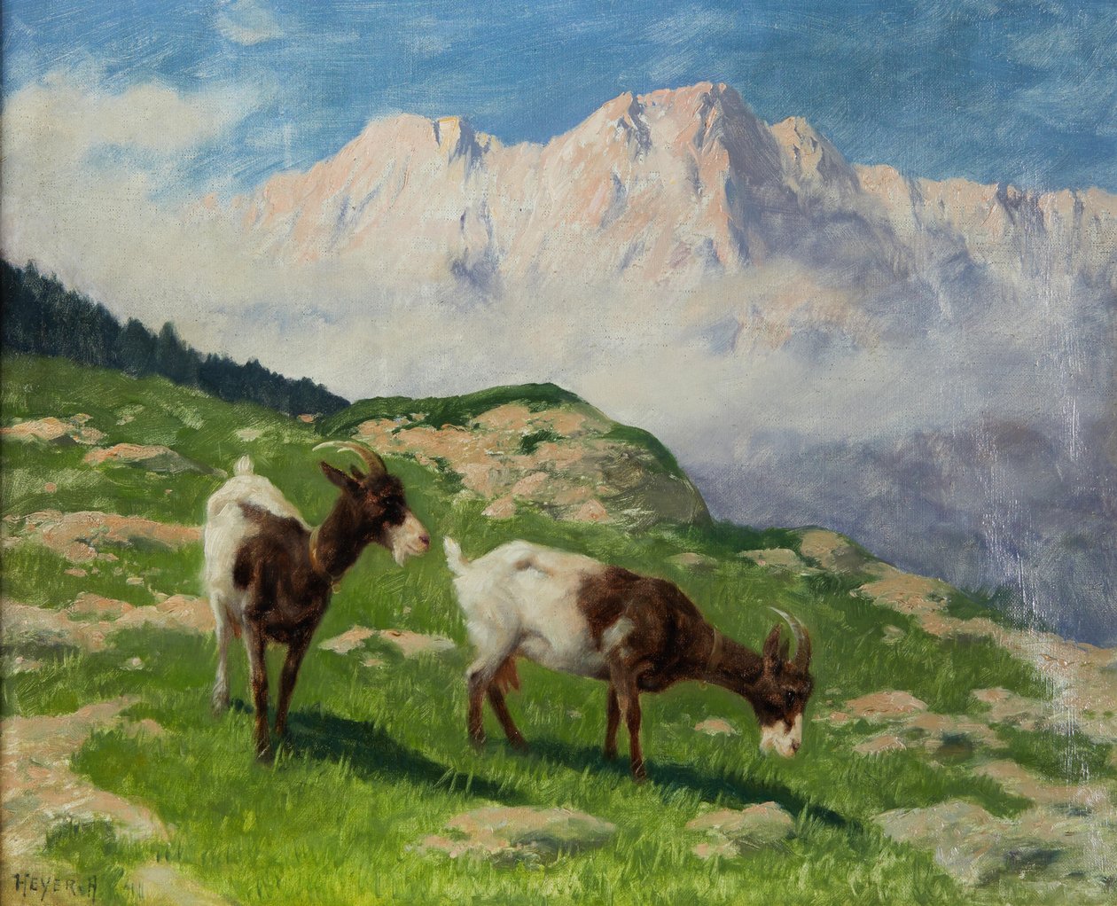 Le capre di Arthur Heyer in un paesaggio di montagna da Arthur Heyer