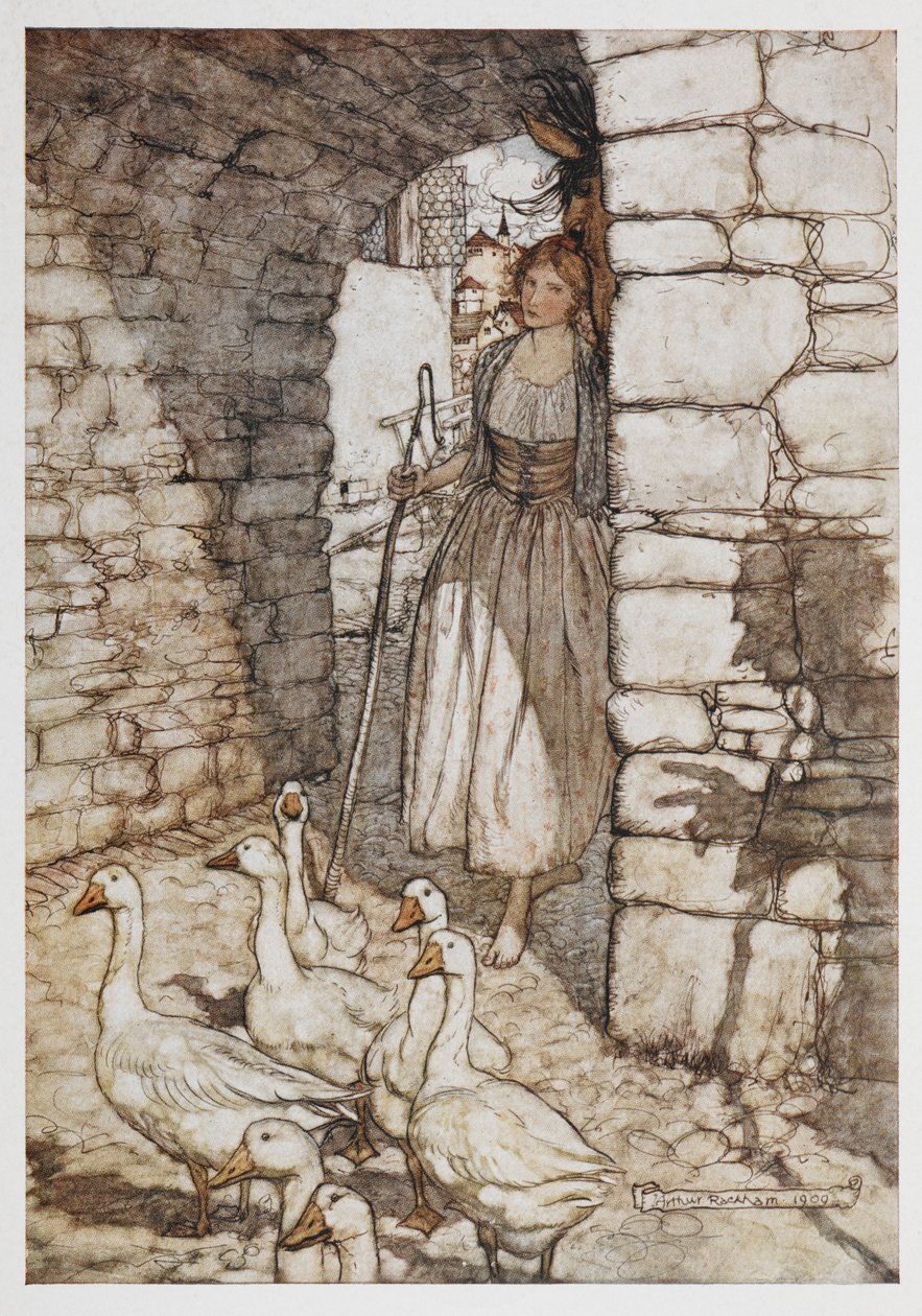Una ragazza con delle oche da Arthur Rackham