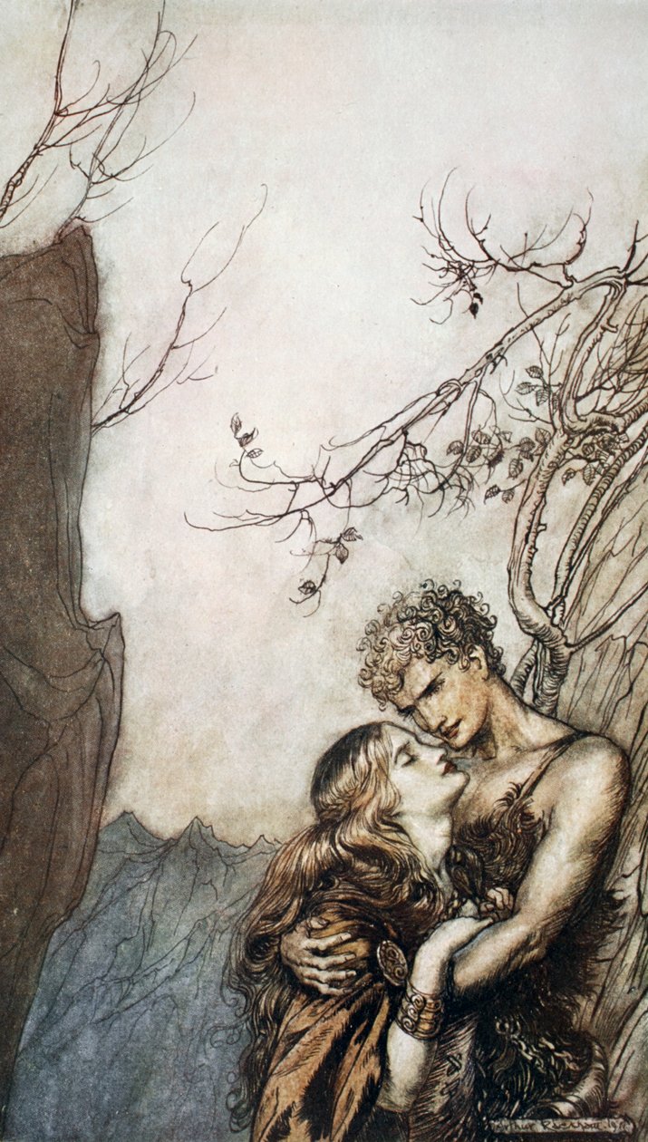 Brunnhilde si getta tra le braccia di Siegfried, 1924 da Arthur Rackham