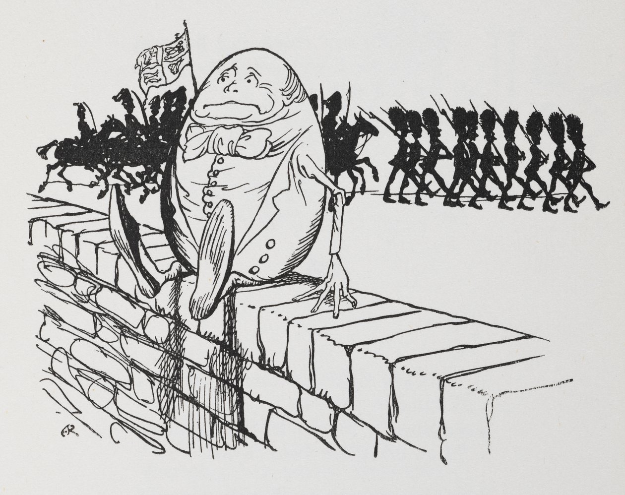 Humpty Dumpty seduto su un muro da Arthur Rackham