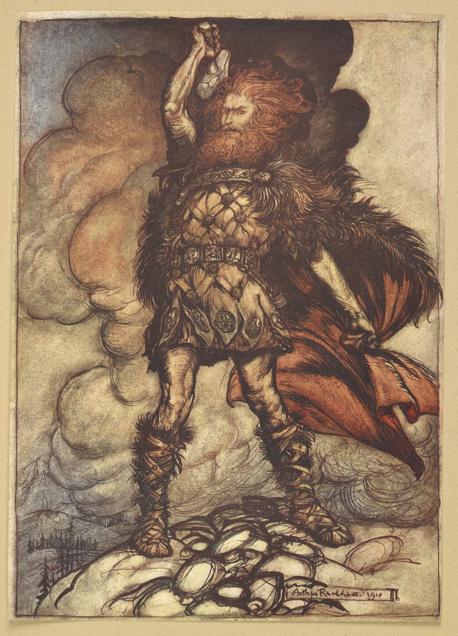 Thor alza il suo martello da Arthur Rackham