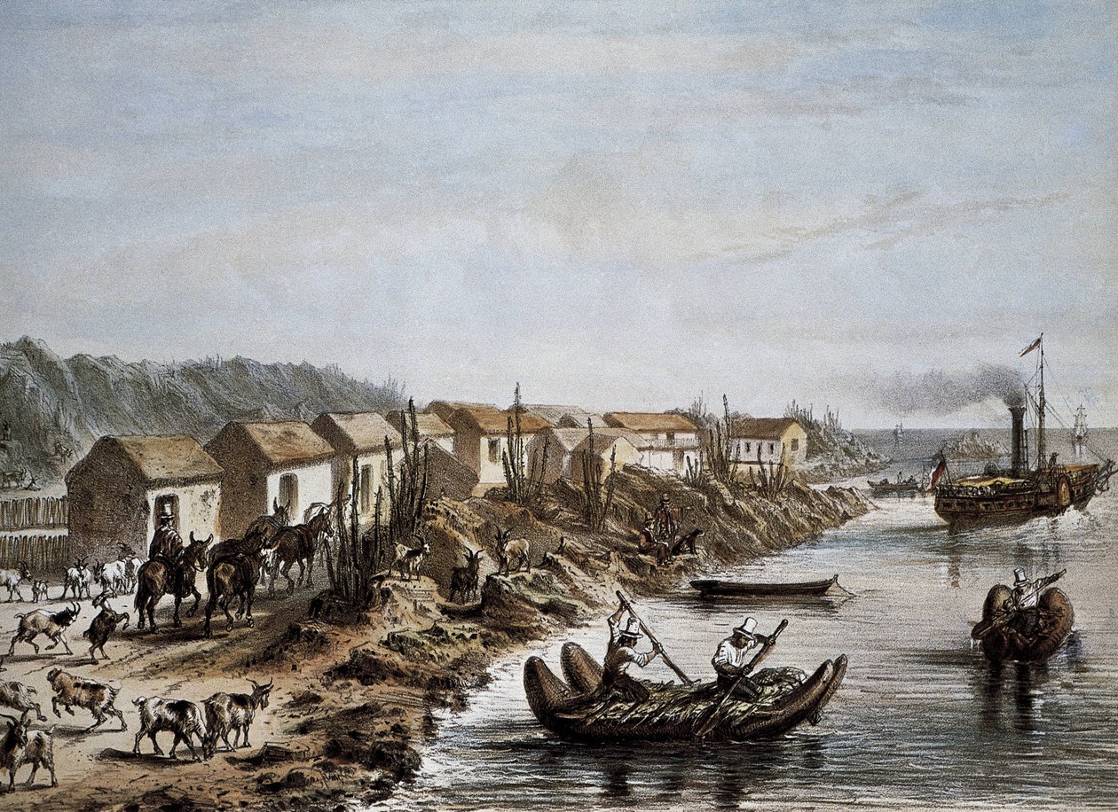 Cile (1854). Porto di Huasco. Litografia. da Artist Unknown