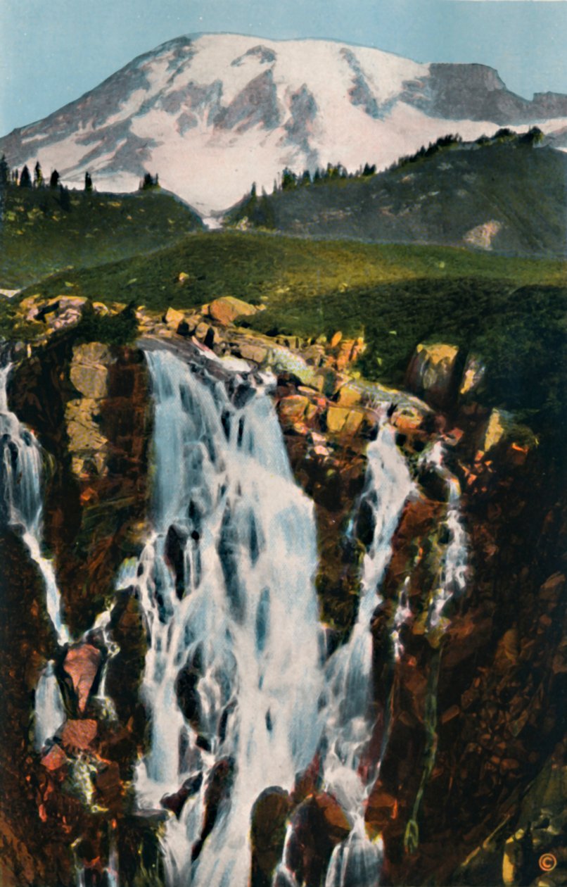 Cascate di Mirto e Monte Rainier, c1916 da Asahel Curtis