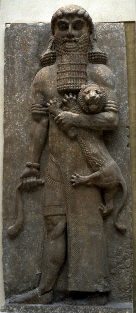 Eroe Gilgamesh che domina un leone, 722-705 a.C. da Assyrian