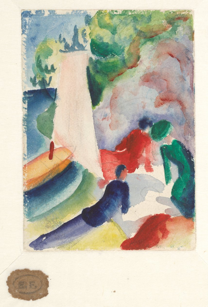 Picnic sulla spiaggia (Picnic dopo la vela), 1913 da August Macke