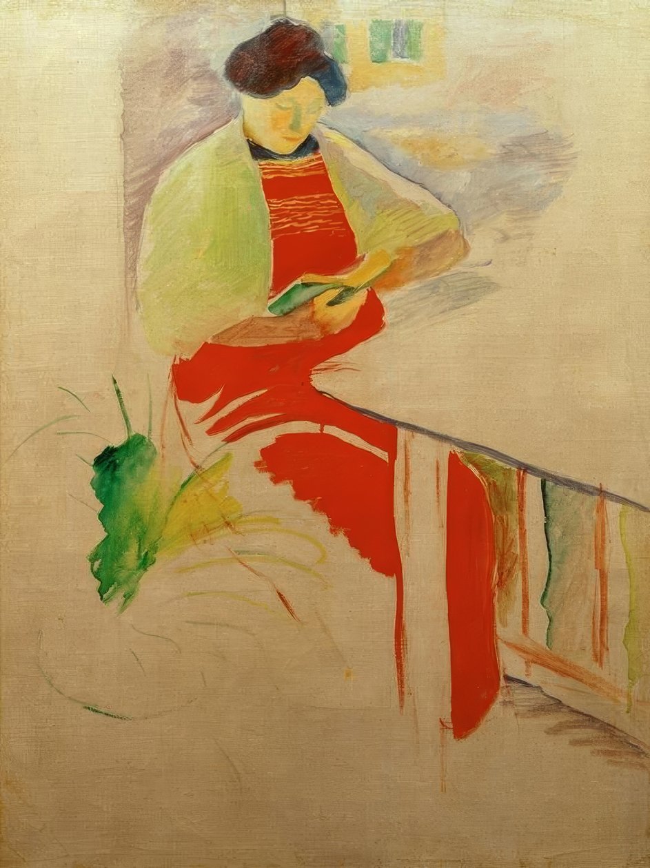 Donna con grembiule rosso sul balcone (Elisabeth) da August Macke