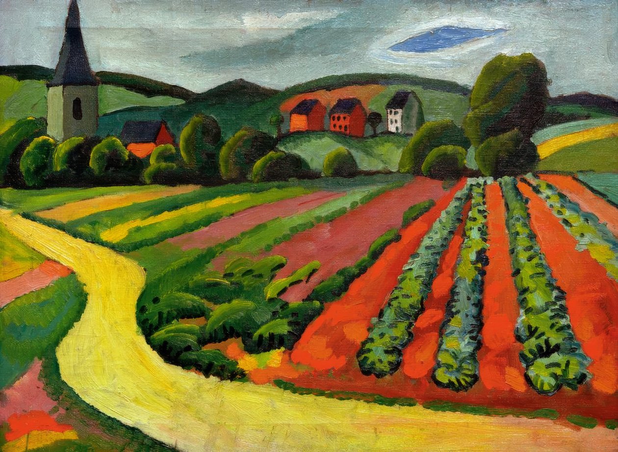 Paesaggio con chiesa e strada da August Macke