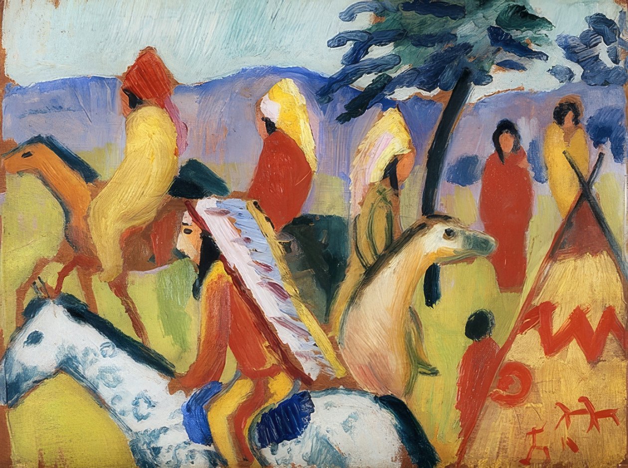 Indiani a cavallo vicino alla tenda da August Macke