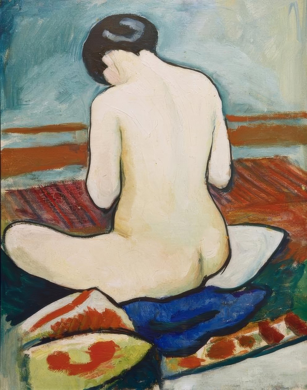 Nudo seduto con cuscino da August Macke