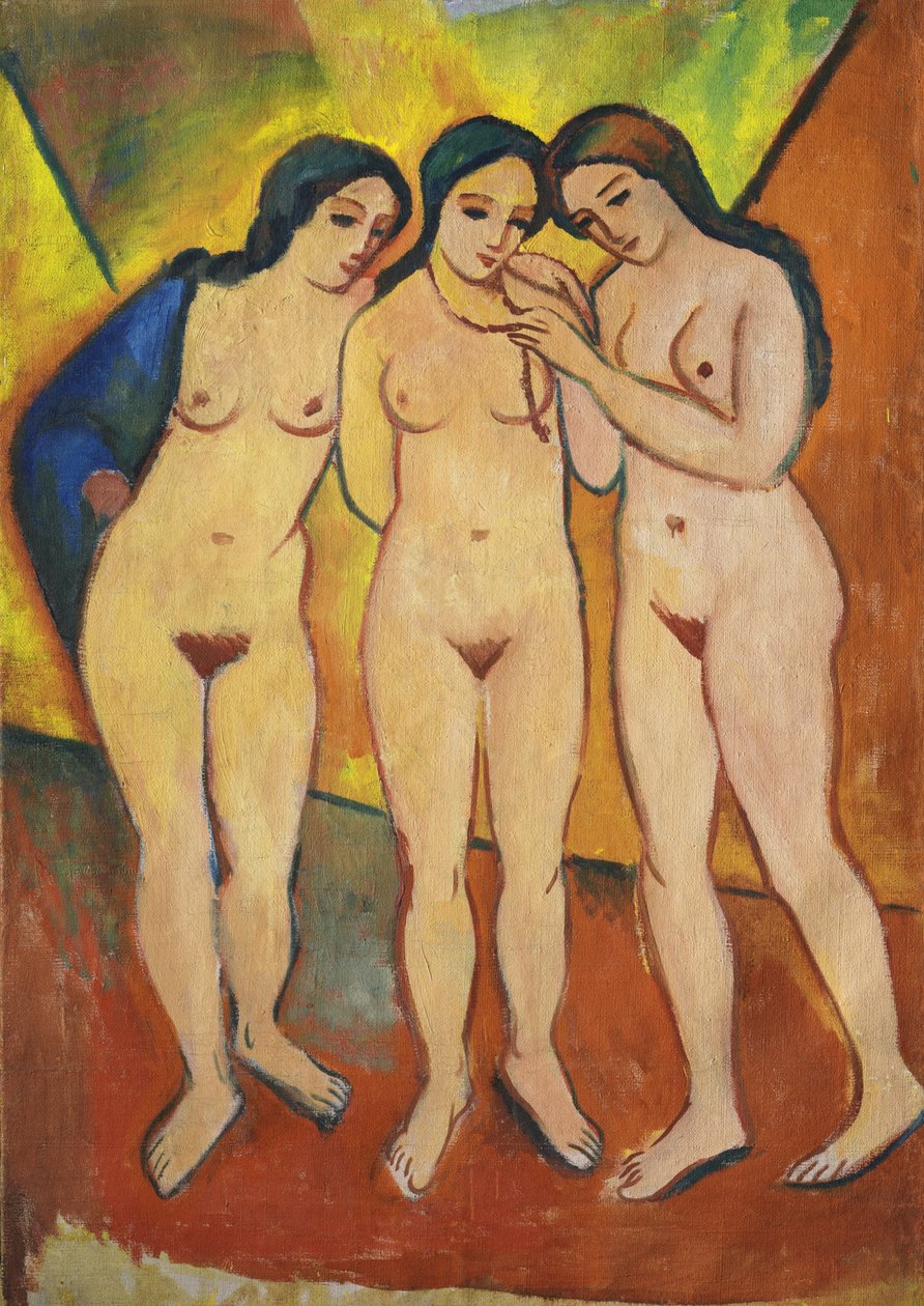 Tre nudi, arancione e rosso da August Macke