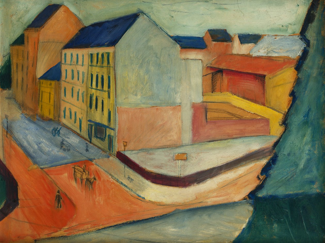 Unsere Strasse mit Reitbahn, Bonn, 1913 da August Macke