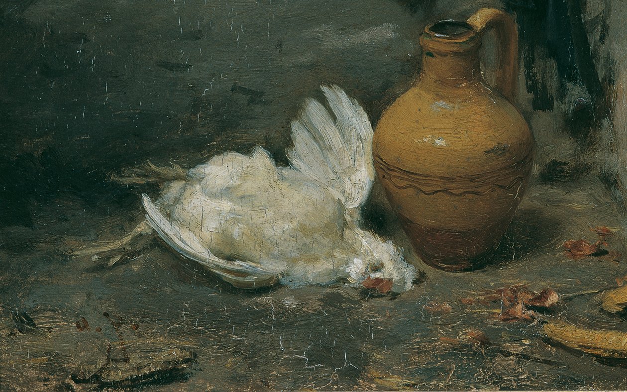 Natura morta con gallina morta e brocca da August von Pettenkofen