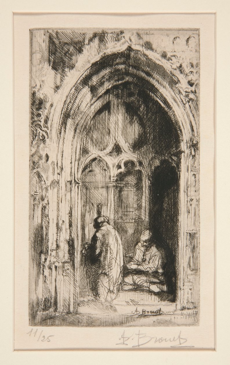 Mendicante a un portale della chiesa da Auguste Brouet