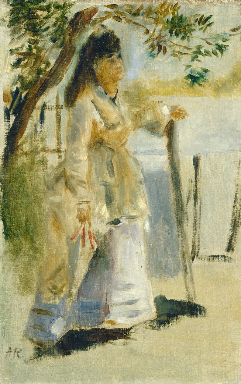 Donna vicino a una recinzione da Auguste Renoir