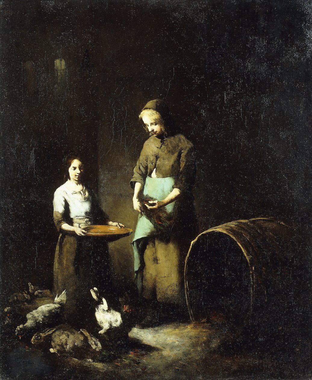 Giovani Contadine che Nutrono Animali da Cortile da Auguste Theodule Ribot