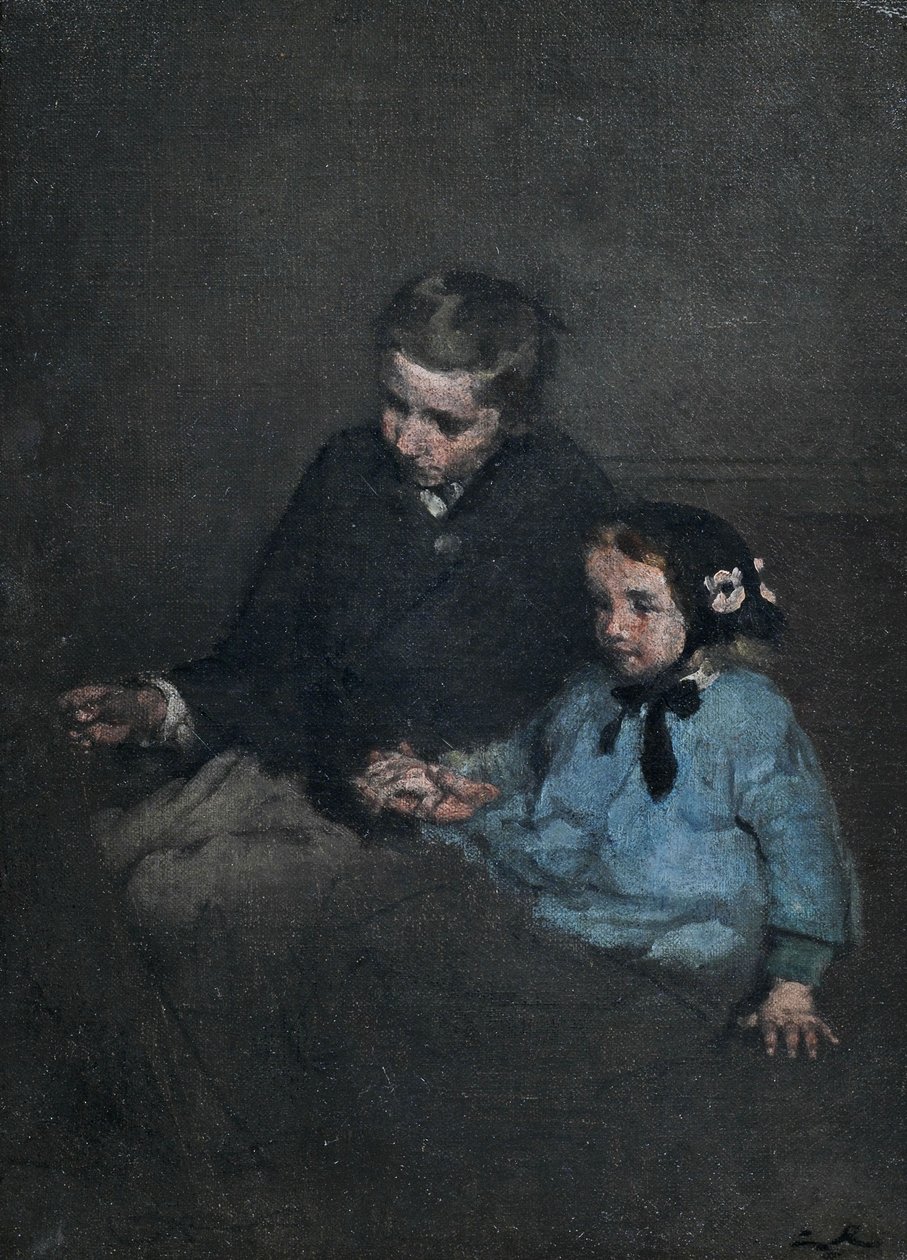 Coppia di fratelli che si tengono per mano da Auguste Theodule Ribot