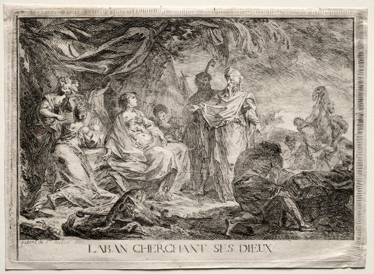 Laban cercando i suoi dei da Augustin de Saint Aubin