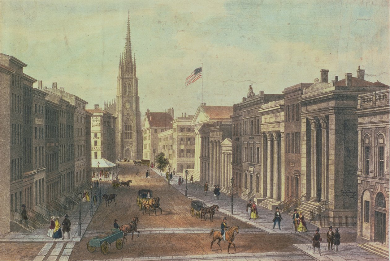 Wall Street, New York, inciso da Deroy, pub. da Goupil e Co, 1850 da Augustus Kollner