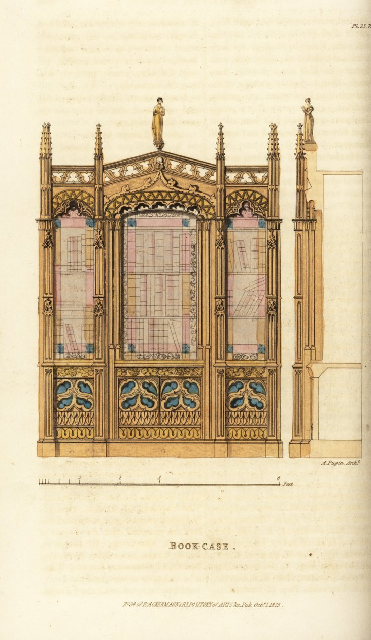 Una libreria gotica da Augustus Charles (after) Pugin