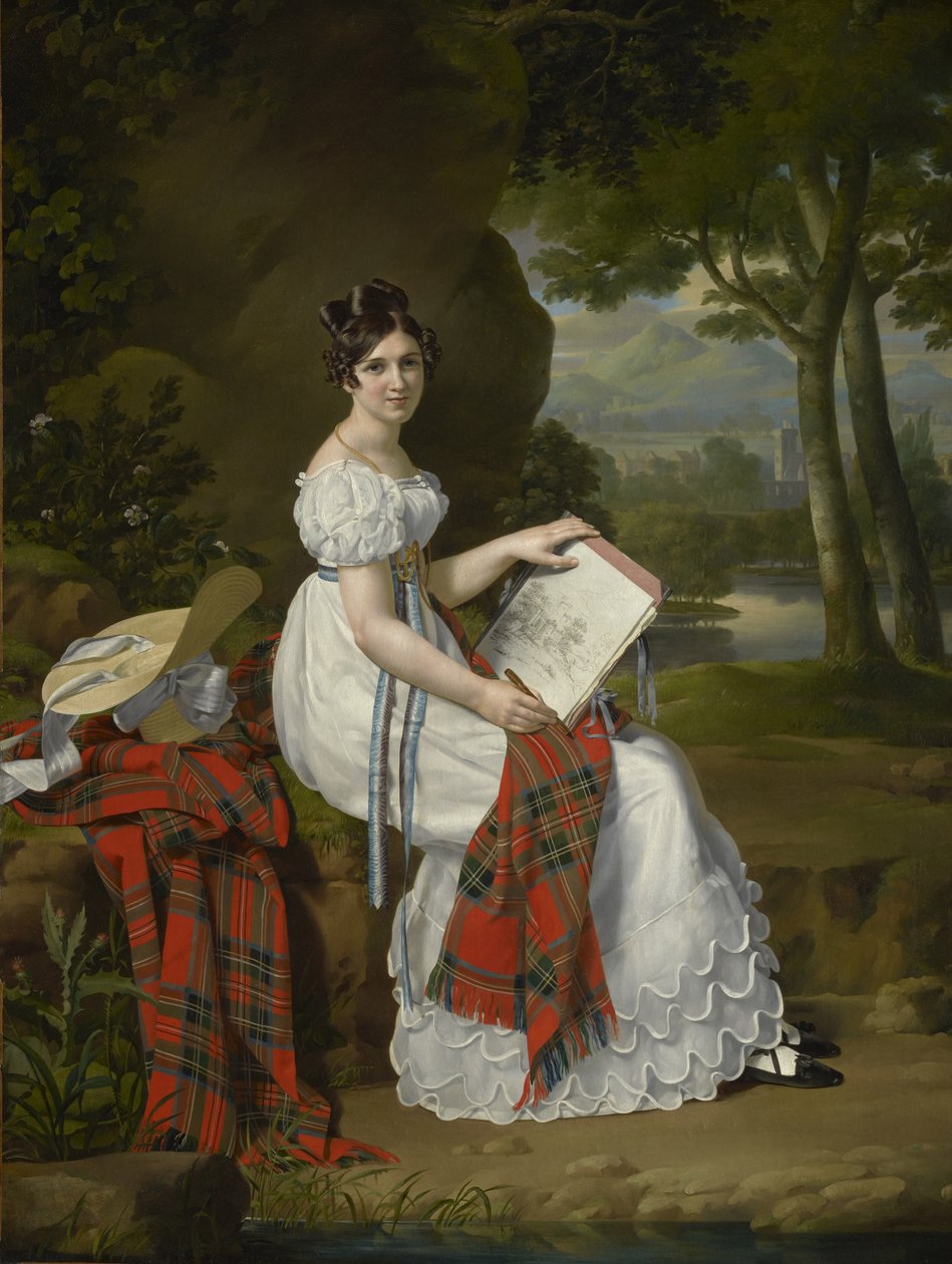 Donna che disegna in un paesaggio, c.1830 da Austrian School