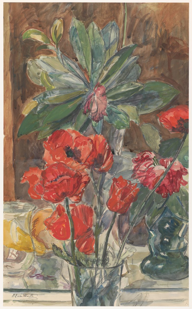 Studio di fiori di papaveri e rododendri da Barbara Elisabeth van Houten