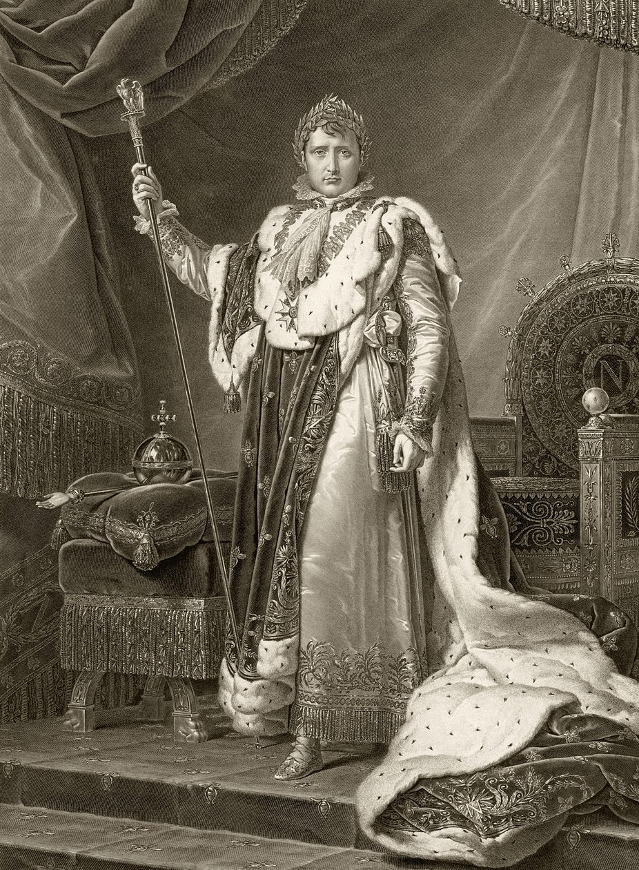 Napoleone I, Imperatore di Francia, nei suoi abiti di incoronazione, inciso da Auguste Desnoyers da Baron François Pascal Simon Gérard