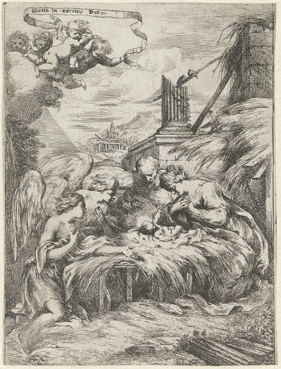 Adorazione di Maria, Giuseppe e angeli da Bartolomeo Biscaino