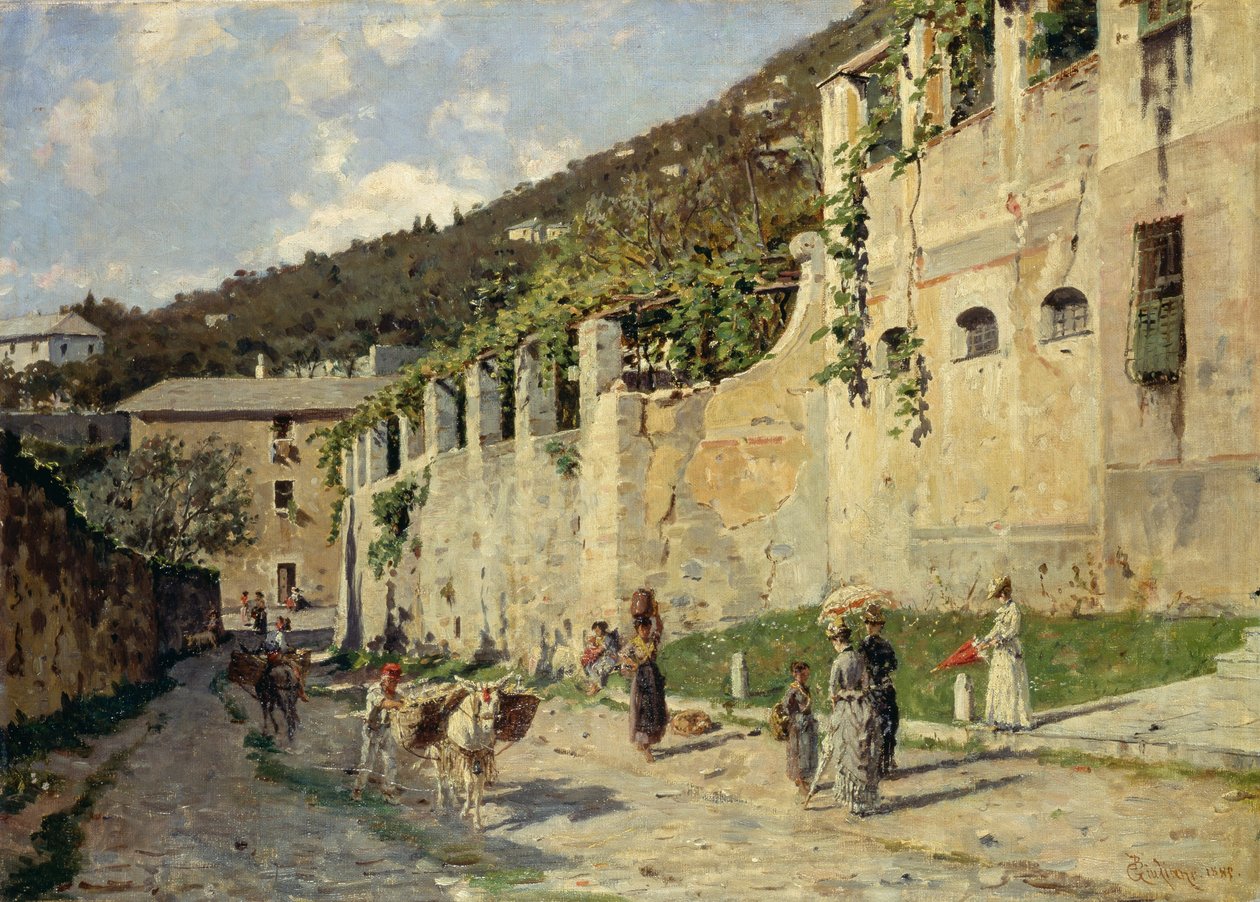 Strada di campagna con persone e asini da Bartolomeo Giuliano