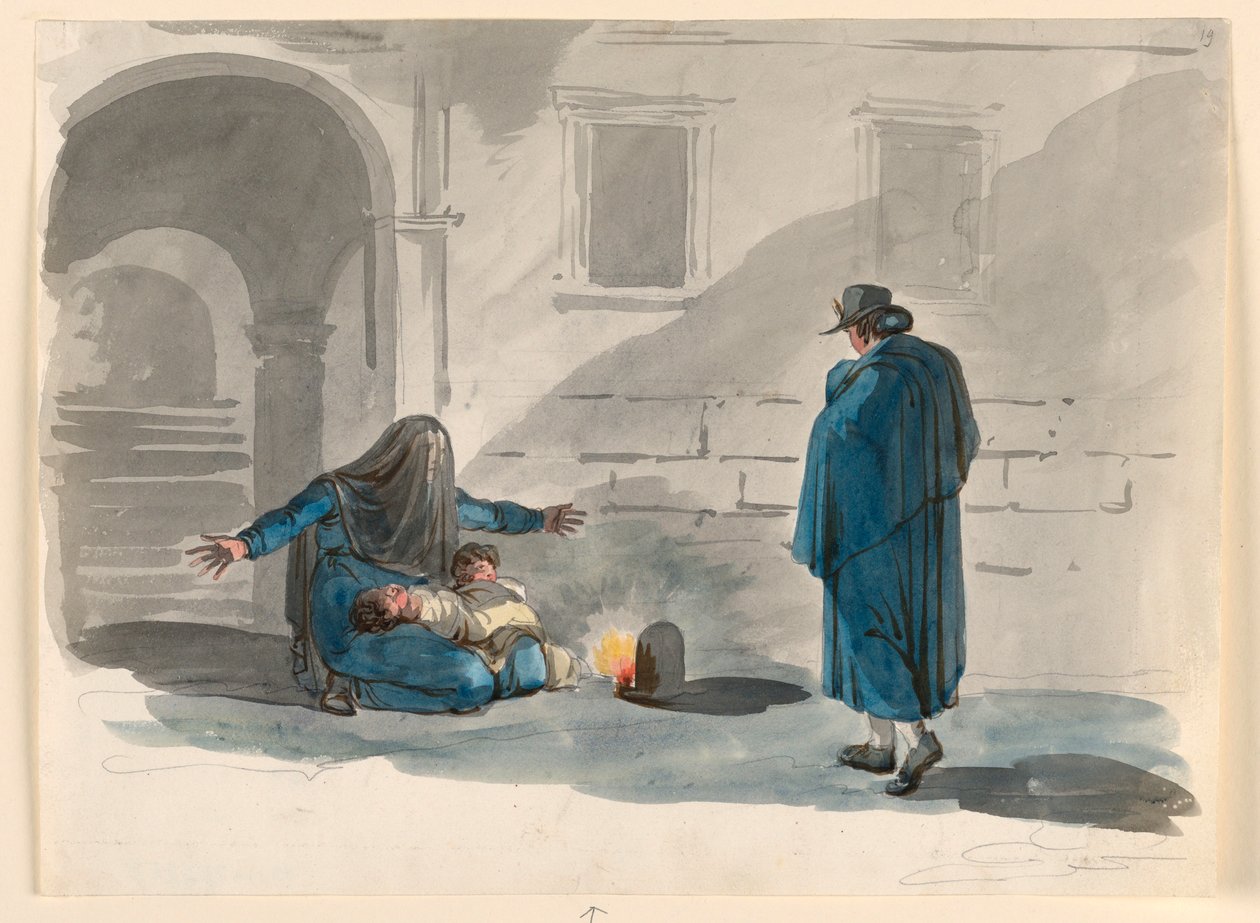 Disegno, Una donna indigente a Roma, 1807-08 da Bartolomeo Pinelli