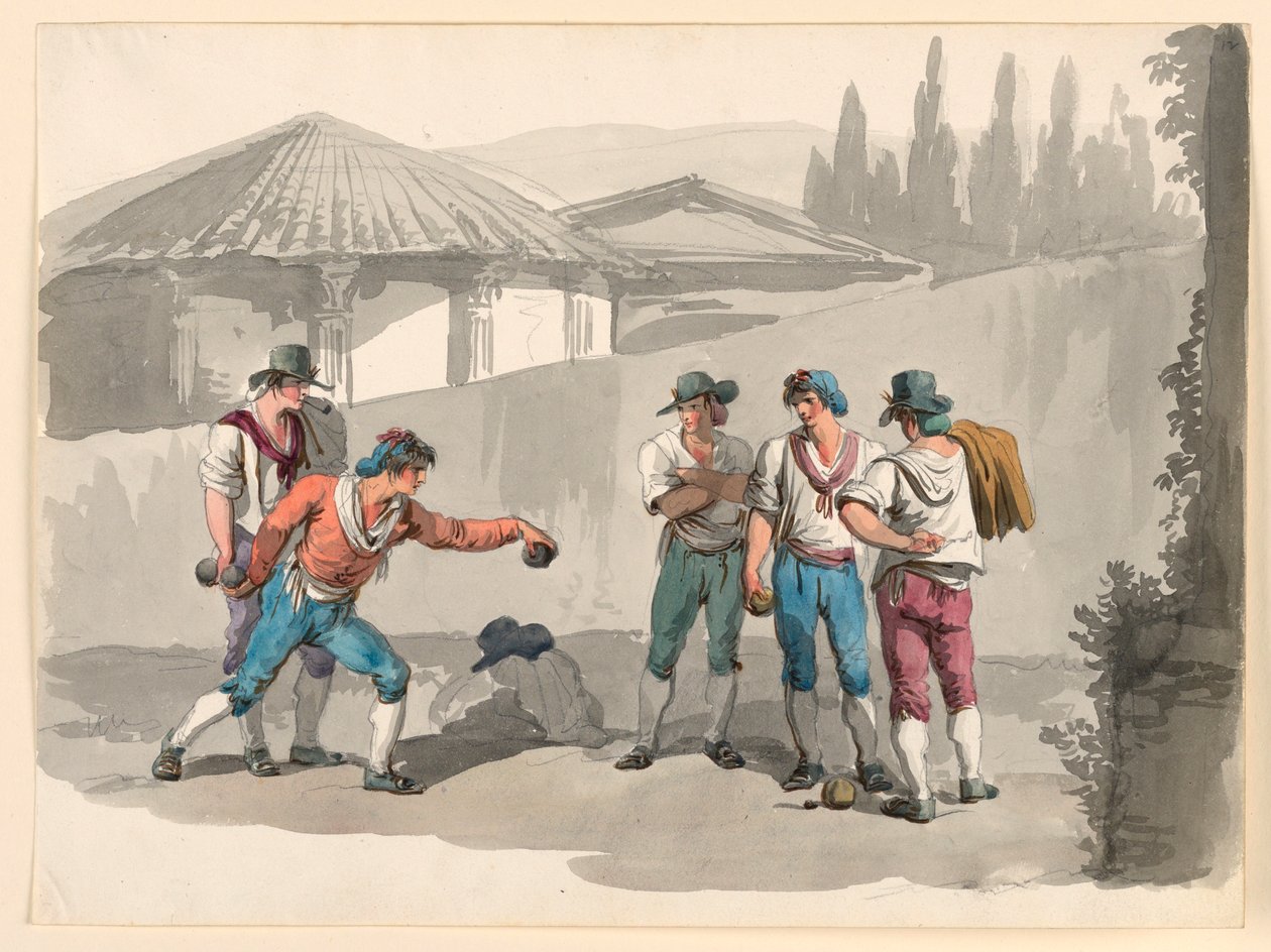 Disegno, Il gioco delle bocce, 1807-08 da Bartolomeo Pinelli