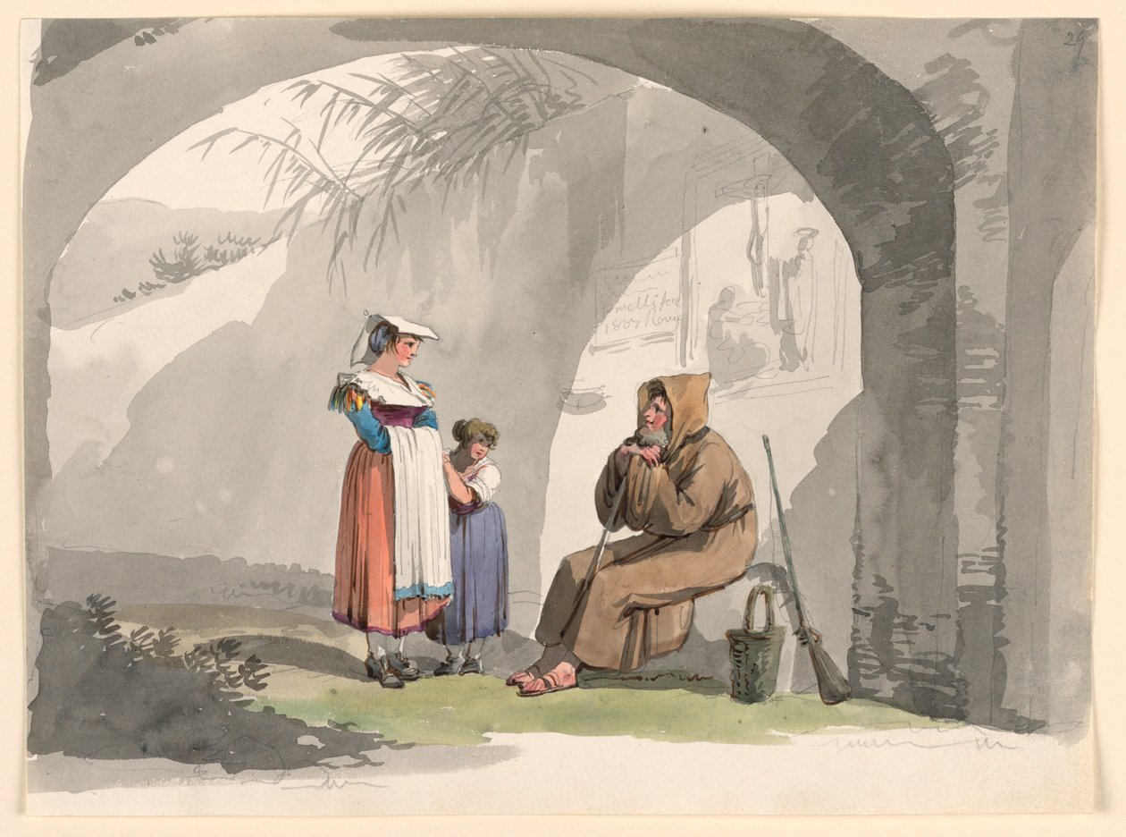 Due ragazze di Frascati visitano un eremita da Bartolomeo Pinelli