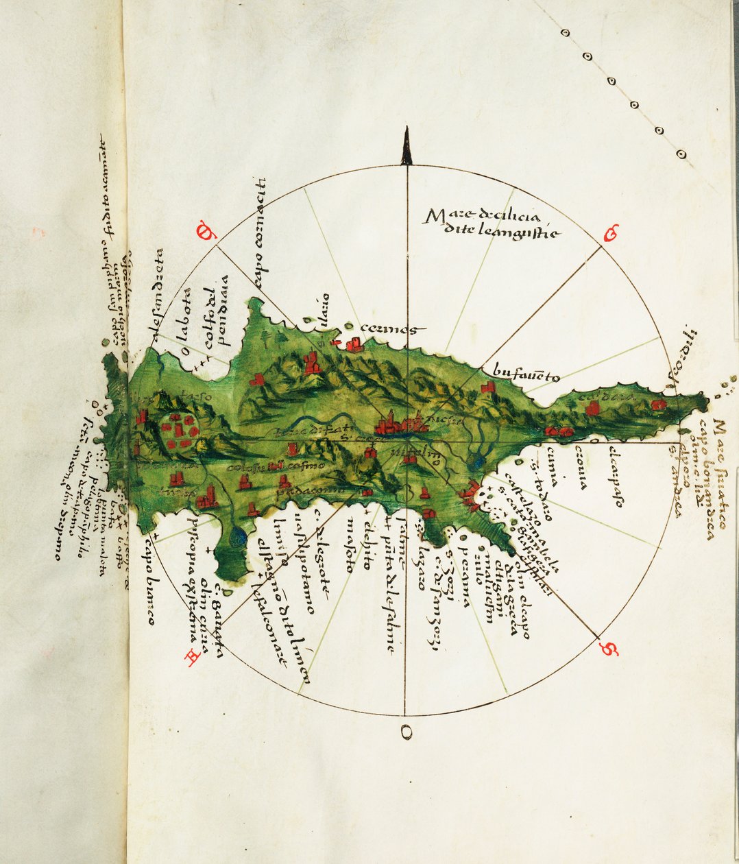 Mappa di Cipro, c.1485 da Bartolomeo da li Sonetti