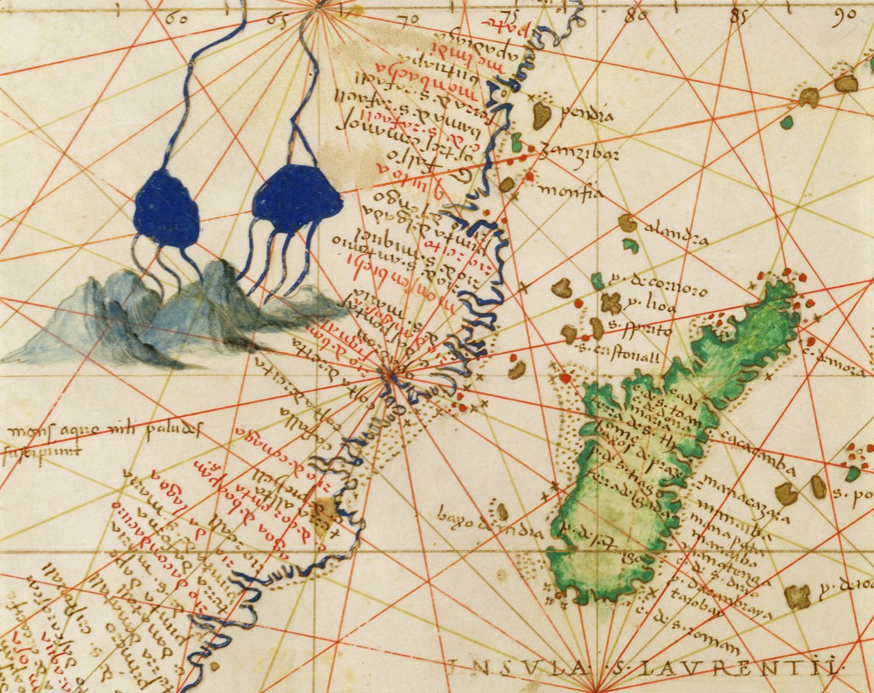 Madagascar, da un Atlante del Mondo in 33 Mappe, Venezia, 1 settembre 1553 (dettaglio) da Battista Agnese
