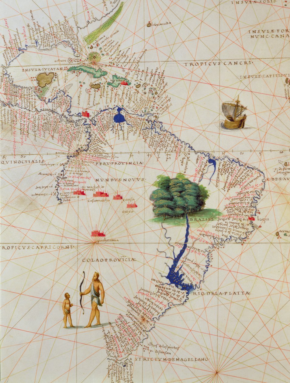 Sud America, da un Atlante del Mondo in 33 Mappe, Venezia, 1 settembre 1553 (dettaglio) da Battista Agnese