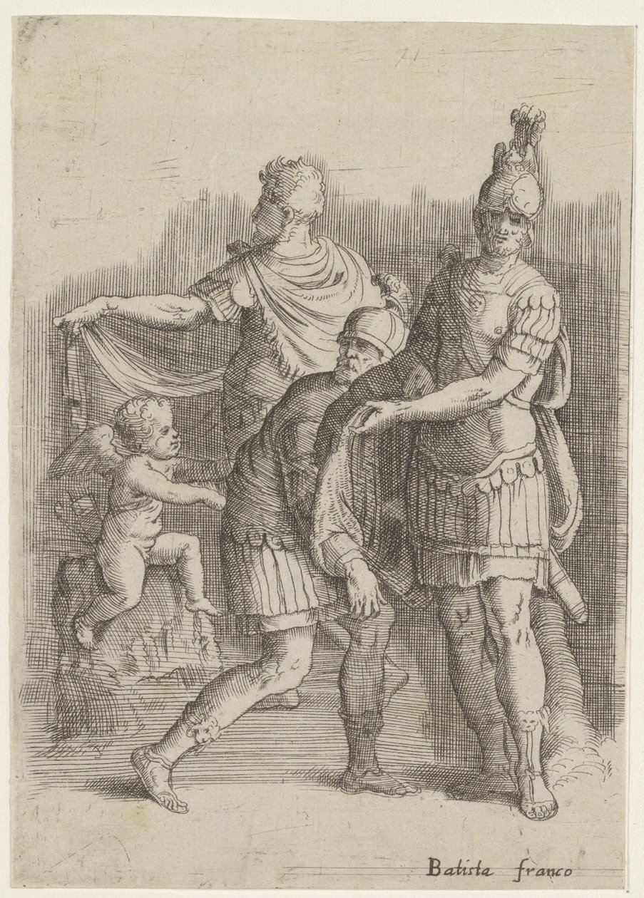 Tre soldati e un putto da Battista Franco