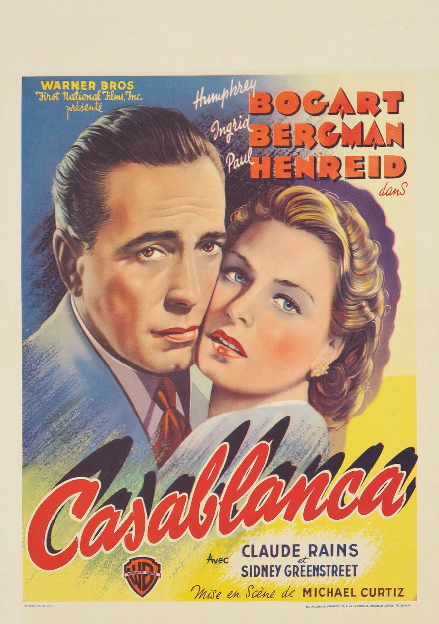 Poster belga che pubblicizza il film "Casablanca" da Belgian School