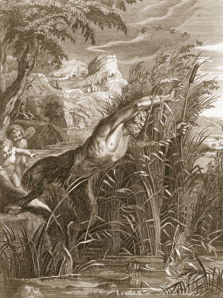 Pan insegue Siringa: lei si trasforma in una canna, 1731 da Bernard Picart