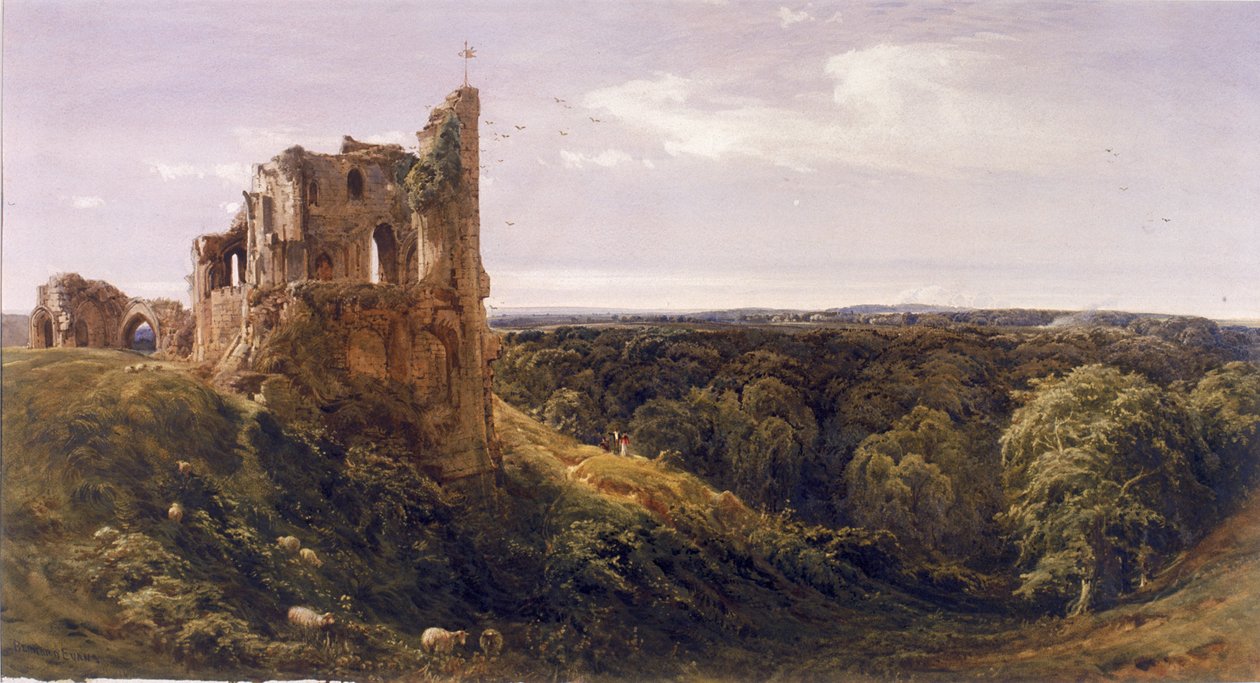 Castello in rovina in un paesaggio (Castello di Knaresborough) da Bernard Walter Evans