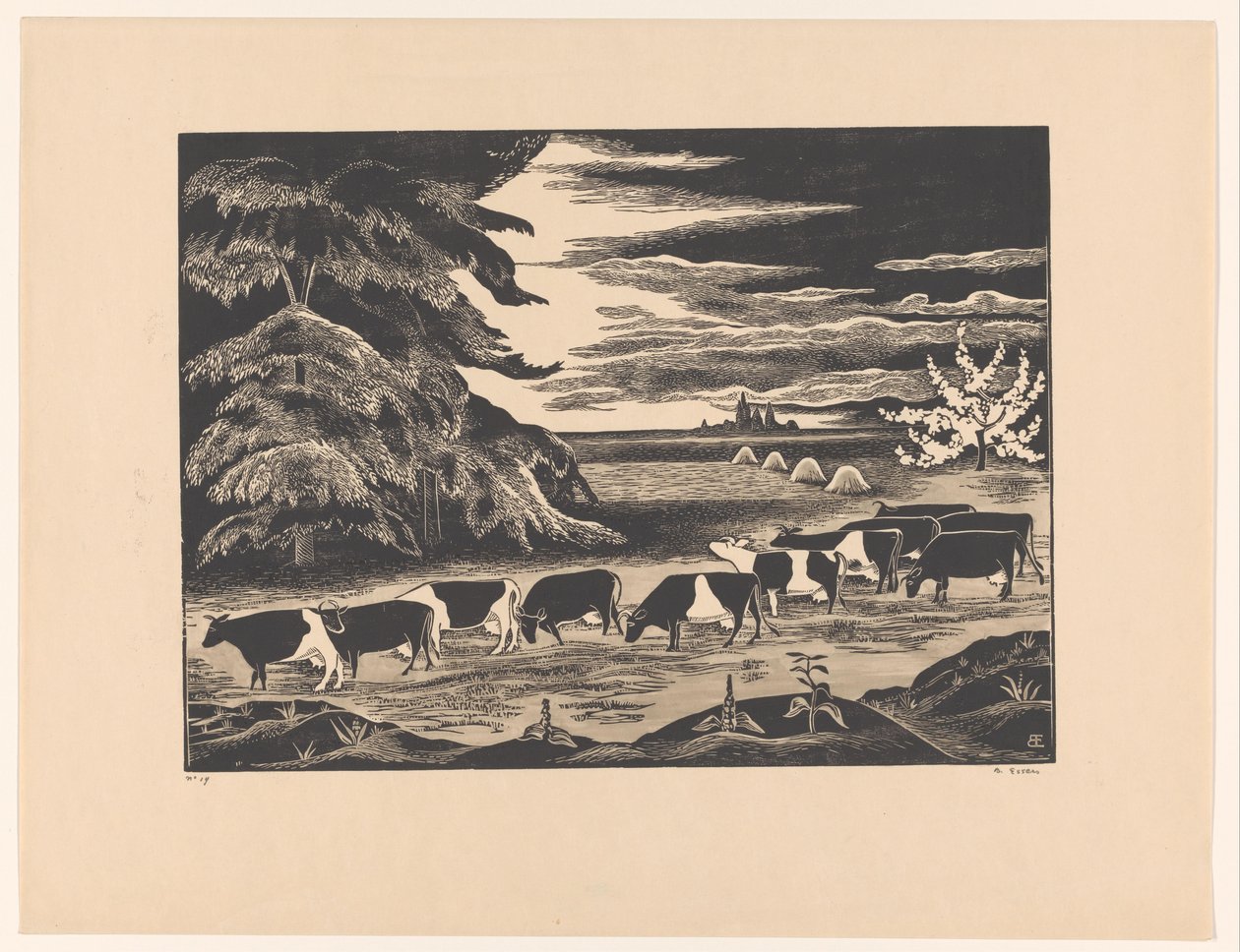 Mucche in un paesaggio da Bernard Essers (signed by artist)